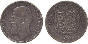 2 Leu Rumänien Silber Karl I. (Rumänien) (1839 - 1914)