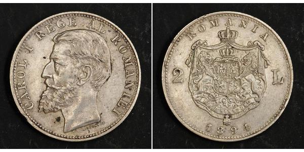 2 Leu Rumänien Silber Karl I. (Rumänien) (1839 - 1914)
