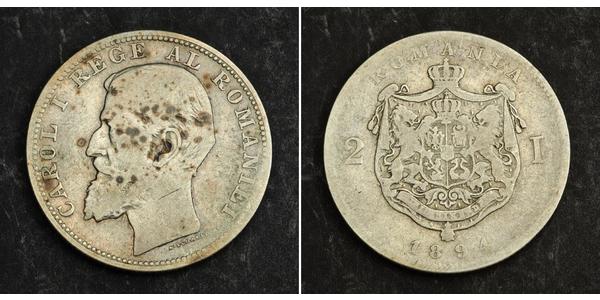 2 Leu Rumänien Silber Karl I. (Rumänien) (1839 - 1914)
