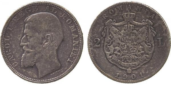 2 Leu Rumänien Silber Karl I. (Rumänien) (1839 - 1914)