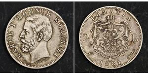 2 Leu Kingdom of Romania (1881-1947) Silver Carol I of Romania (1839 - 1914)