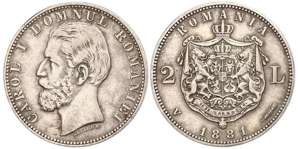 2 Leu Kingdom of Romania (1881-1947) Silver Carol I of Romania (1839 - 1914)