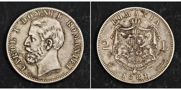 2 Leu Kingdom of Romania (1881-1947) Silver Carol I of Romania (1839 - 1914)