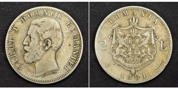 2 Leu Kingdom of Romania (1881-1947) Silver Carol I of Romania (1839 - 1914)