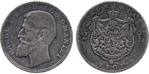 2 Leu Romania Silver Carol I of Romania (1839 - 1914)