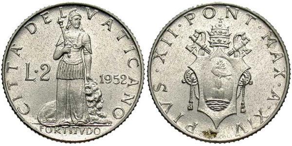 2 Lira Vaticano (1926-) Alluminio Papa Pio XII (1876 - 1958)