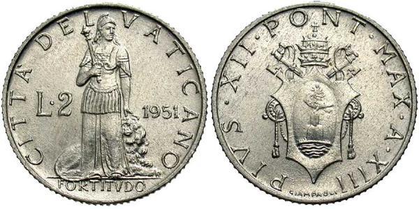 2 Lira Vatican (1926-) Aluminio Pío XII (1876 - 1958)