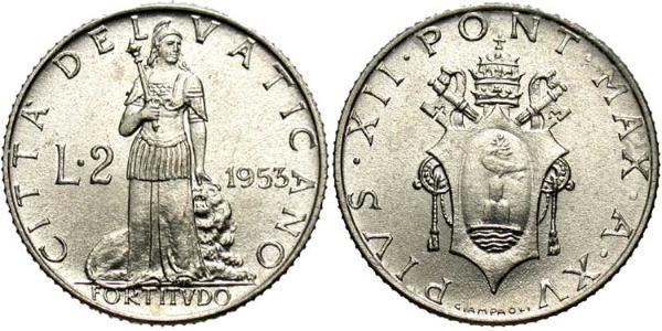 2 Lira Vatican (1926-) Aluminium Pope Pius XII  (1876 - 1958)