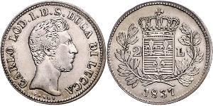 2 Lira Kingdom of Italy (1861-1946) Argent Charles II (duc de Parme)