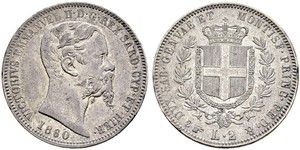 2 Lira Kingdom of Italy (1861-1946) Argent Victor Emmanuel II of Italy (1820 - 1878)