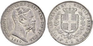 2 Lira Kingdom of Italy (1861-1946) Argent Victor Emmanuel II of Italy (1820 - 1878)