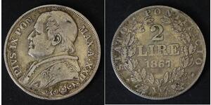 2 Lira États pontificaux (752-1870) Argent Pie IX (1792- 1878)