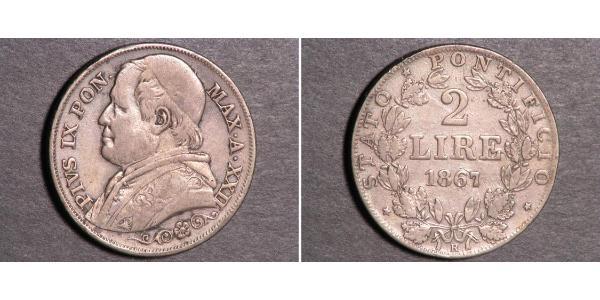 2 Lira États pontificaux (752-1870) Argent Pie IX (1792- 1878)