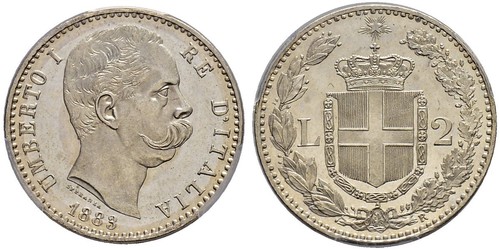 2 Lira Italia Argento Umberto I (1844-1900)