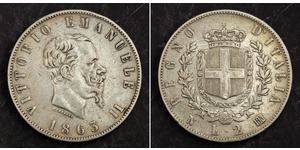 2 Lira Kingdom of Italy (1861-1946) Argento Victor Emmanuel II of Italy (1820 - 1878)