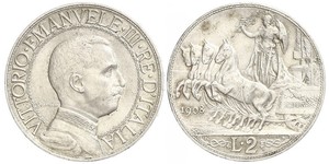 2 Lira Kingdom of Italy (1861-1946) Argento Vittorio Emanuele III (1869 - 1947)