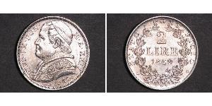 2 Lira Stato Pontificio (752-1870) Argento Papa Pio IX (1792- 1878)