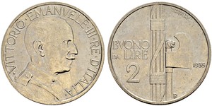 2 Lira Kingdom of Italy (1861-1946) Nickel Victor Emmanuel III of Italy (1869 - 1947)