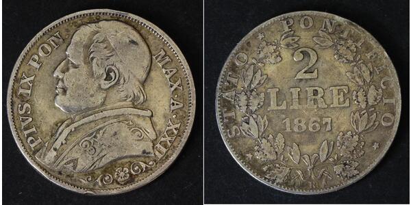 2 Lira Estados Pontificios (752-1870) Plata Pío IX (1792- 1878)