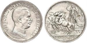 2 Lira Kingdom of Italy (1861-1946) Plata Vittorio Emanuele III (1869 - 1947)