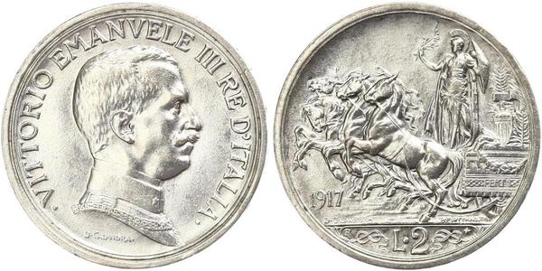 2 Lira Kingdom of Italy (1861-1946) Plata Vittorio Emanuele III (1869 - 1947)
