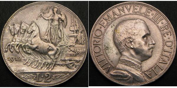 2 Lira Kingdom of Italy (1861-1946) Plata Vittorio Emanuele III (1869 - 1947)