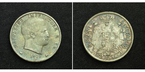 2 Lira Reino de Italia (1805–1814) Plata Napoleón Bonaparte(1769 - 1821)