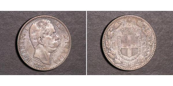 2 Lira Italien Silber Umberto I (1844-1900)