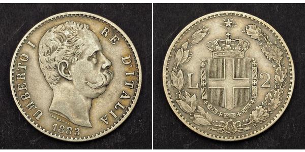 2 Lira Italien Silber Umberto I (1844-1900)