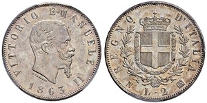 2 Lira Kingdom of Italy (1861-1946) Silber Victor Emmanuel II of Italy (1820 - 1878)