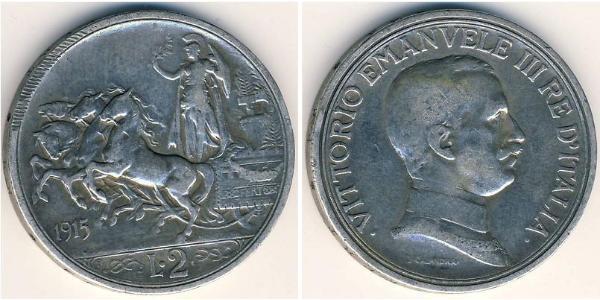 2 Lira Kingdom of Italy (1861-1946) Silber Vittorio Emanuele III (1869 - 1947)