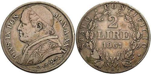 2 Lira Kirchenstaat (752-1870) Silber Pius IX (1792- 1878)