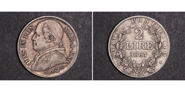 2 Lira Kirchenstaat (752-1870) Silber Pius IX (1792- 1878)