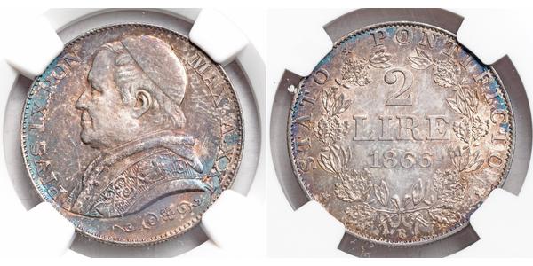 2 Lira Kirchenstaat (752-1870) Silber Pius IX (1792- 1878)