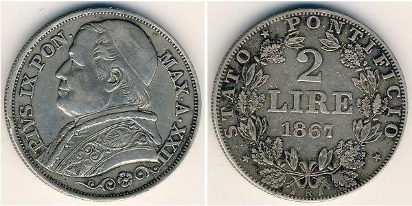 2 Lira Kirchenstaat (752-1870) Silber Pius IX (1792- 1878)