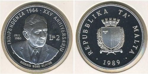 2 Lira Malta Silber 