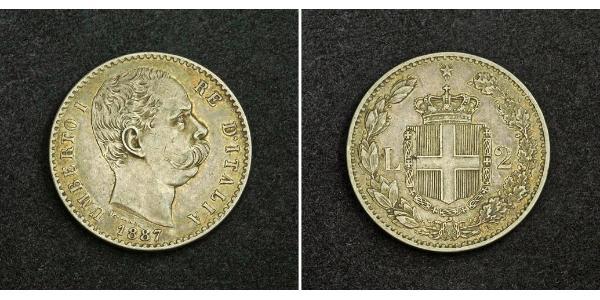 2 Lira Italy Silver Umberto I (1844-1900)
