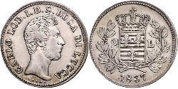 2 Lira Kingdom of Italy (1861-1946) Silver Charles II, Duke of Parma