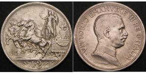 2 Lira Kingdom of Italy (1861-1946) Silver Vittorio Emanuele III (1869 - 1947)