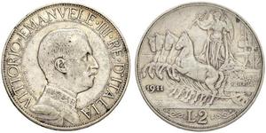 2 Lira Kingdom of Italy (1861-1946) Silver Vittorio Emanuele III (1869 - 1947)