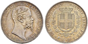 2 Lira Kingdom of Italy (1861-1946) Silver Victor Emmanuel II of Italy (1820 - 1878)