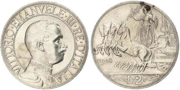 2 Lira Kingdom of Italy (1861-1946) Silver Vittorio Emanuele III (1869 - 1947)