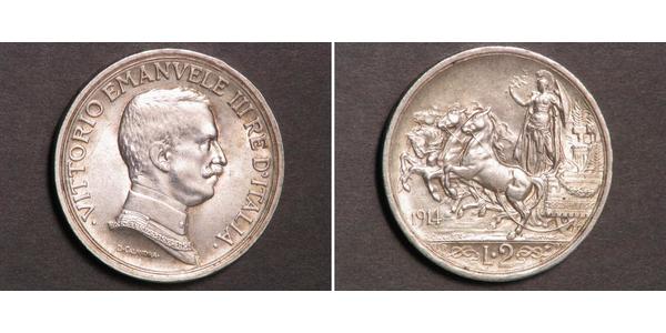 2 Lira Kingdom of Italy (1861-1946) Silver Vittorio Emanuele III (1869 - 1947)