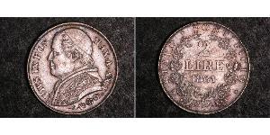 2 Lira Papal States (752-1870) Silver Pope Pius IX (1792- 1878)