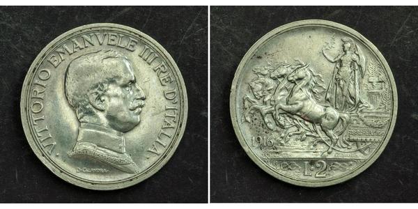 2 Lira Kingdom of Italy (1861-1946)  Víctor Manuel III de Italia (1869 - 1947)