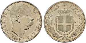 2 Lira 意大利 銀 Umberto I (1844-1900)