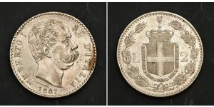 2 Lira 意大利 銀 Umberto I (1844-1900)