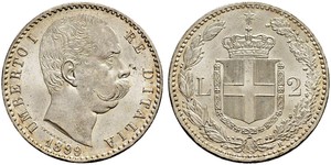 2 Lira 意大利 銀 Umberto I (1844-1900)