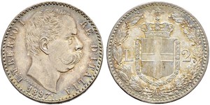 2 Lira 意大利 銀 Umberto I (1844-1900)