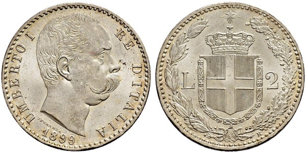 2 Lira 意大利 銀 Umberto I (1844-1900)